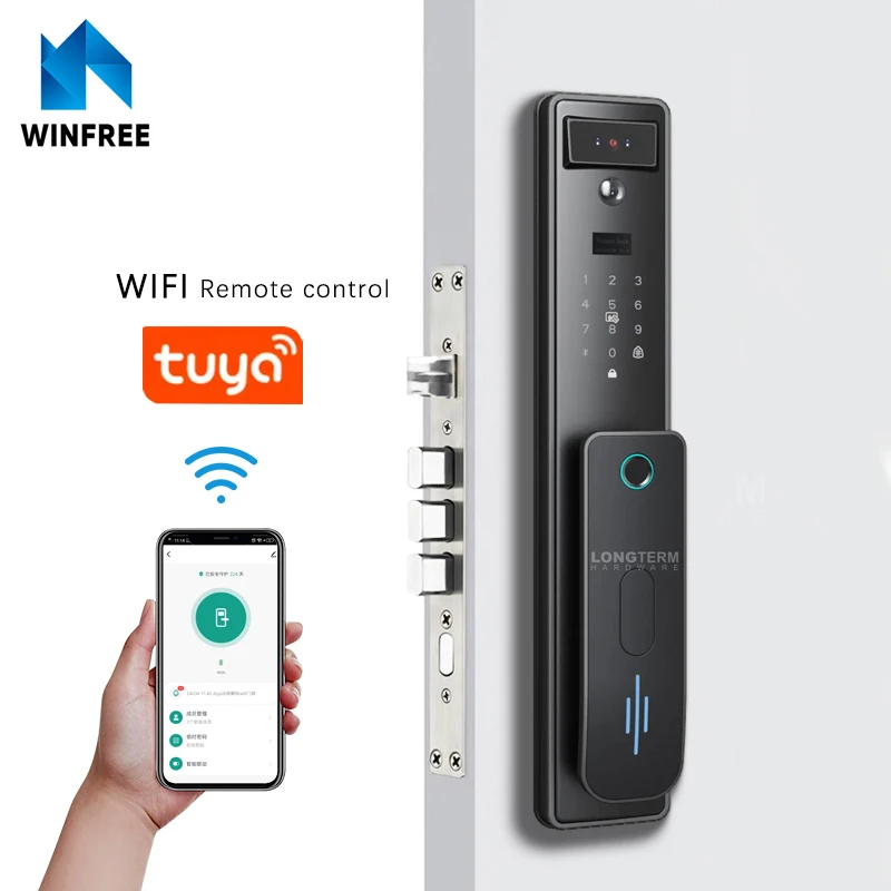 Outdoor Security Biometric Fingerprint Door Lock Tuya Wifi Face Recognition Digital Smart Door Lock With Camera Door Bell App