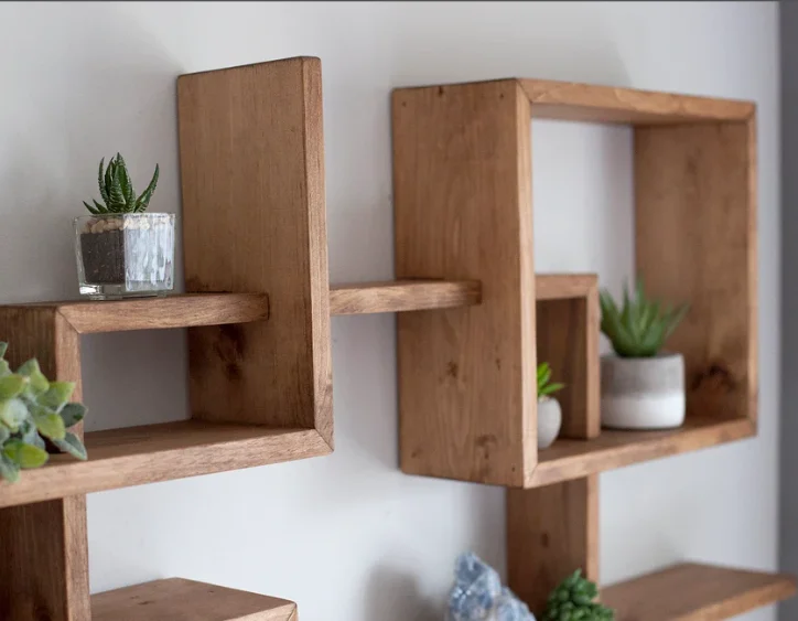 High Quality Rustic Custom Wood Storage Rack Wall Shelf Solid Wood Farmhouse Quare Rectangular Floating Wall Shelf