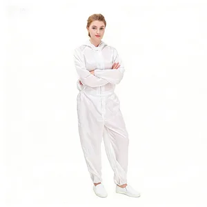 Reusable Blue White Polyester High Tenacity Unisex Smock ESD Antistatic Work Coveralls for Food Industry OEM Service Embossed