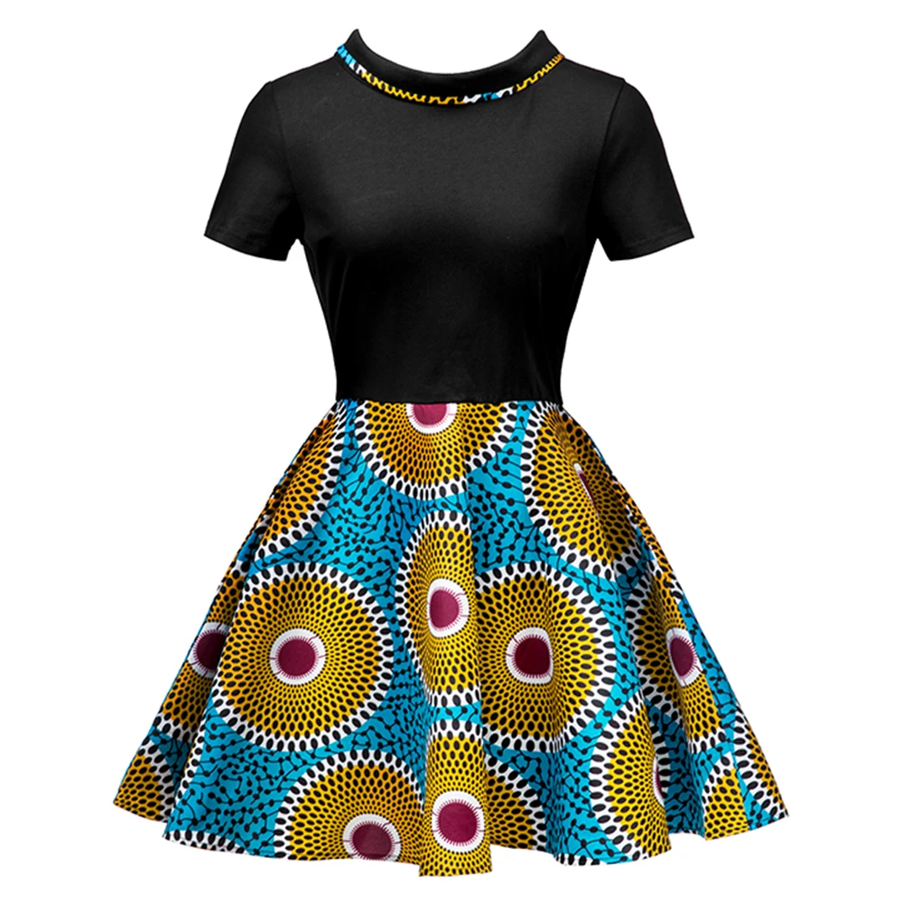 Modern African Print Kitenge Short Prom Dress Designs Womens Traditional Patterns Dresses for Ladies Casual
