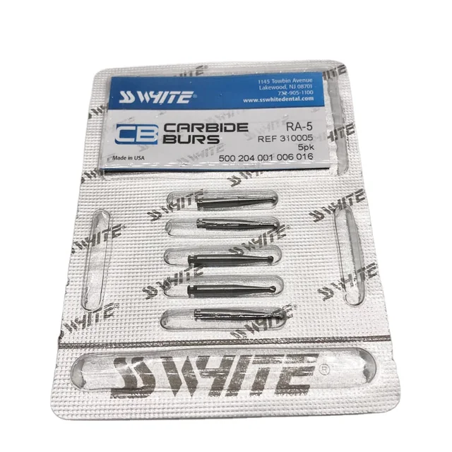 ISO Approved Original SS-White RA-5 Carbide Bur 5 Burs/Pack Round Head for Low Speed Contra Angle Handpiece