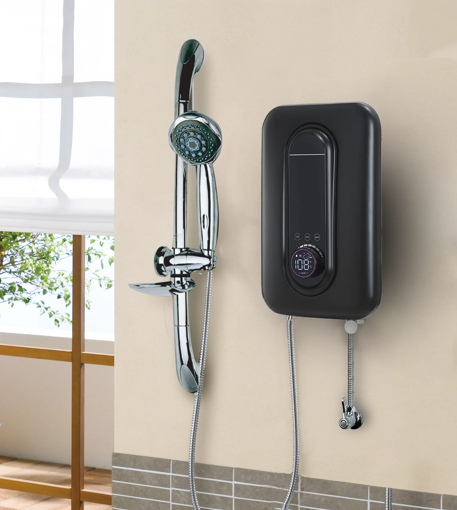 High Quality 4500W 220V Button Control Tankless Water Heater Instantaneous Geyser Shower with Pump