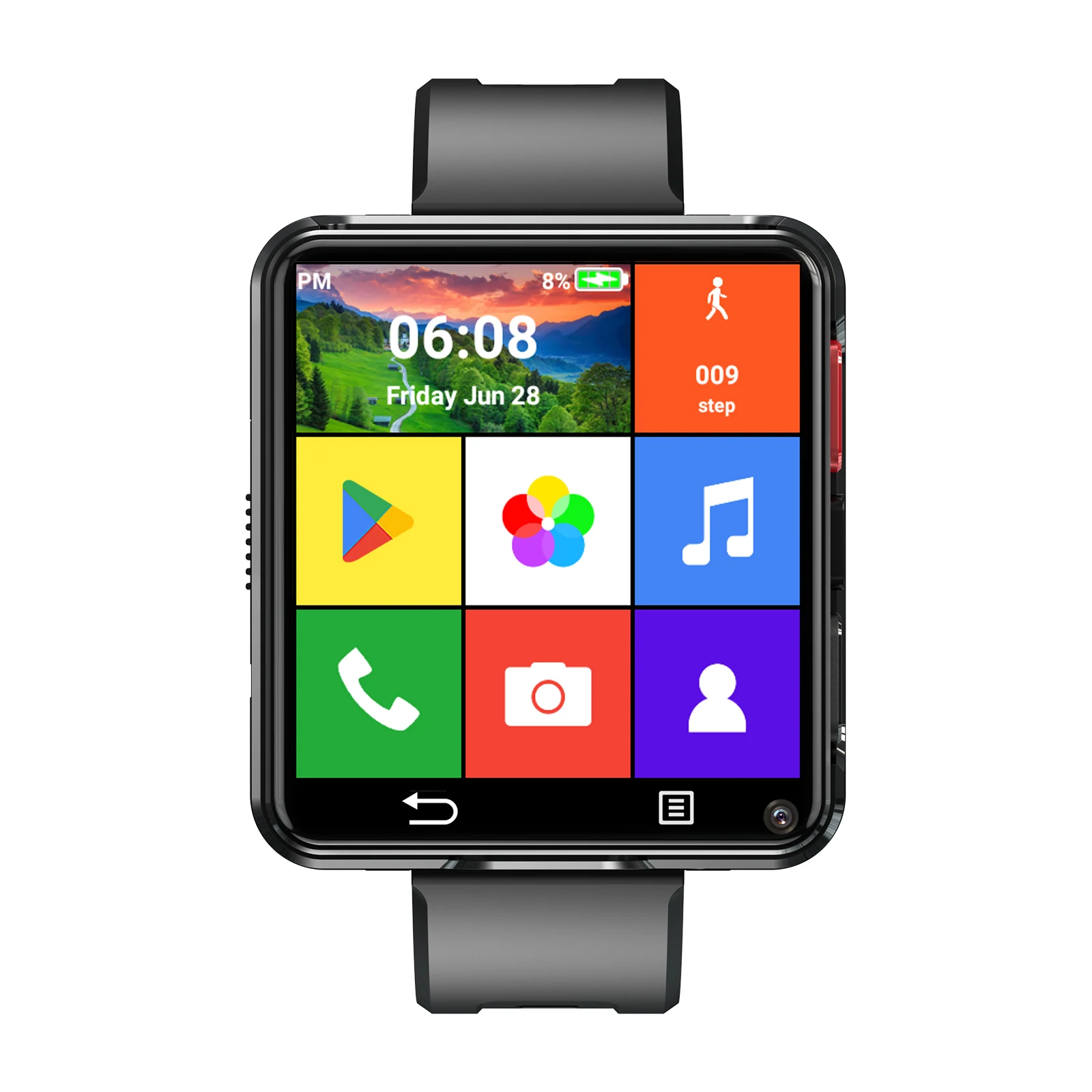 2024 PGD Smart Watch 4G Sim Card Android Phone 5G GPS WIFI Dual Camera Waterproof IP67 Activity Tracker Email Black Color