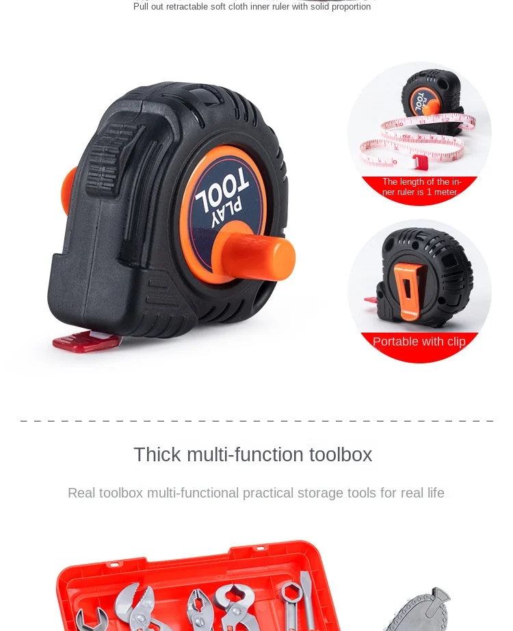 Children Portable Deluxe Plastic Toddler Boy Pretend Play Engineering Tool Box Chainsaw Toy Set