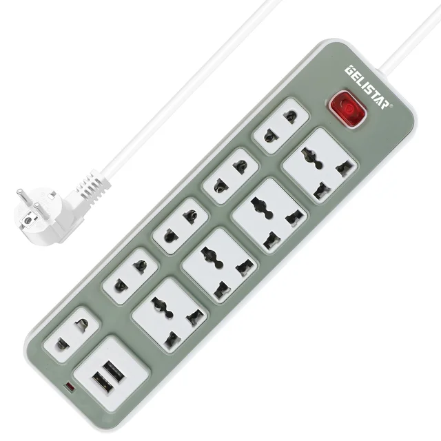 Hot Sale Universal Electrical Power Strip Multi Extension 9 Ways Socket Customized with 2 USB Ports