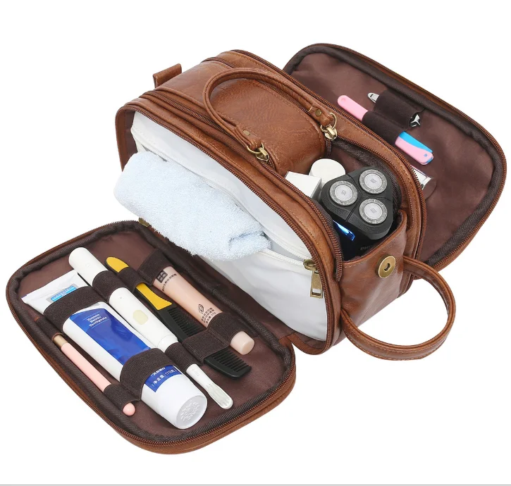 Wholesale Personalized Custom Dopp Kit Organizer Travel Shaving Genuine Leather Cosmetic Bag Toiletry Bag for Men