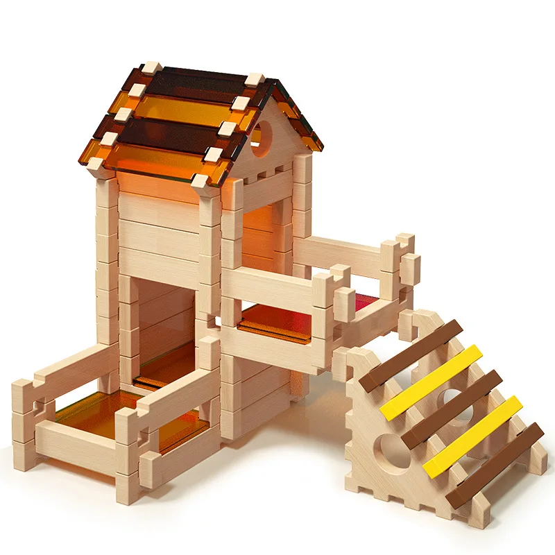Kinder-Schloss-Stoßzahnbauklötze Kreative Puzzle Architekturbausteine Haus-Bau-Spiel Holzspielzeug für Kinder