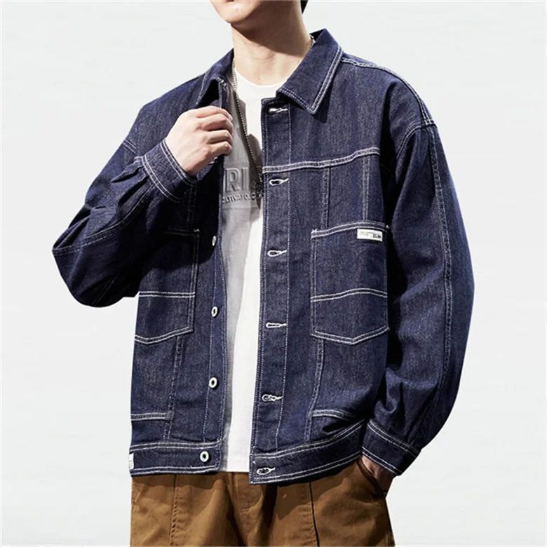 Stylish Streetwear Denim Jeans Jacket for Men Slim Fit Stand Collar Denim Work Jacket Men's Jackets