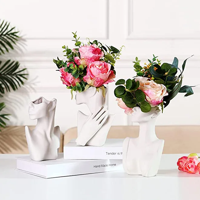 Vase En Céramique, Vase À Fleurs Noir Pour Décoration, Tête De Forme