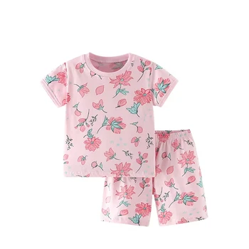 Girl's Baby Suit 2025 Summer New European and American Homewear Round Neck Short Sleeve Cute Little Girl Two Piece Set