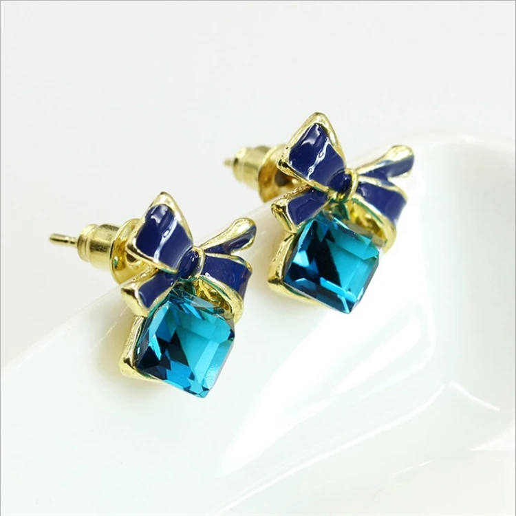 Fashion Korean Bowknot Earrings Cube Crystal Earrings Temperament All-match Women's Earrings Jewelry