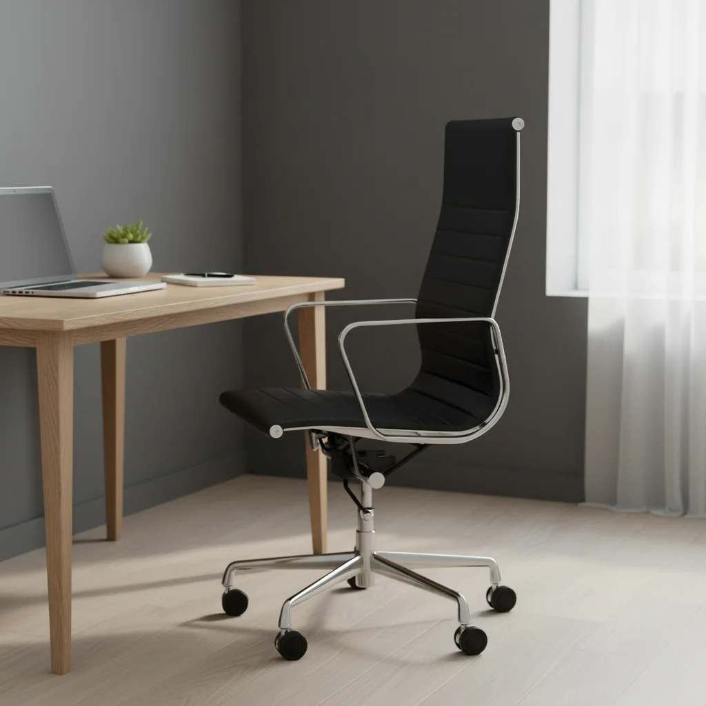 Alloy Frame Genuine Leather Executive Office Chair with Swivel Function and Steel Base 6
