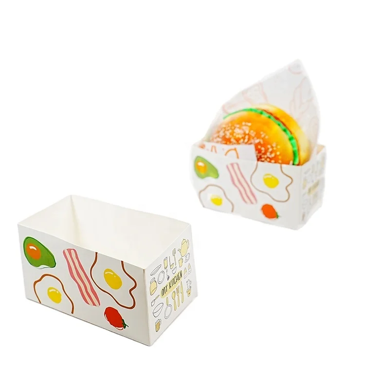 OEM Customized Takeout Container Burger Box,Toast Holding Bread Tray, Sandwich Hot Dog Donut Egg Waffle Packaging Box