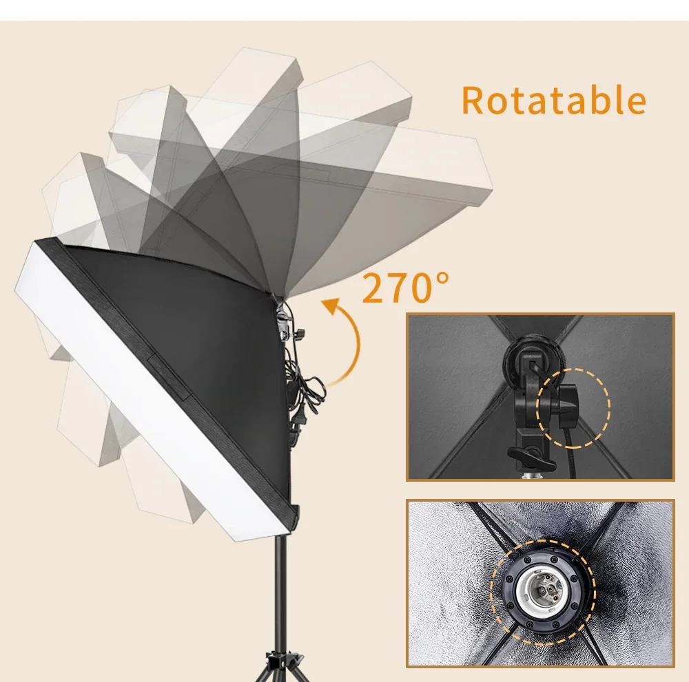 Softbox Lighting Kit Photography Continuous Photo Studio Equipment E27 Socket 5500K Video Lighting Bulb for Filming Portraits