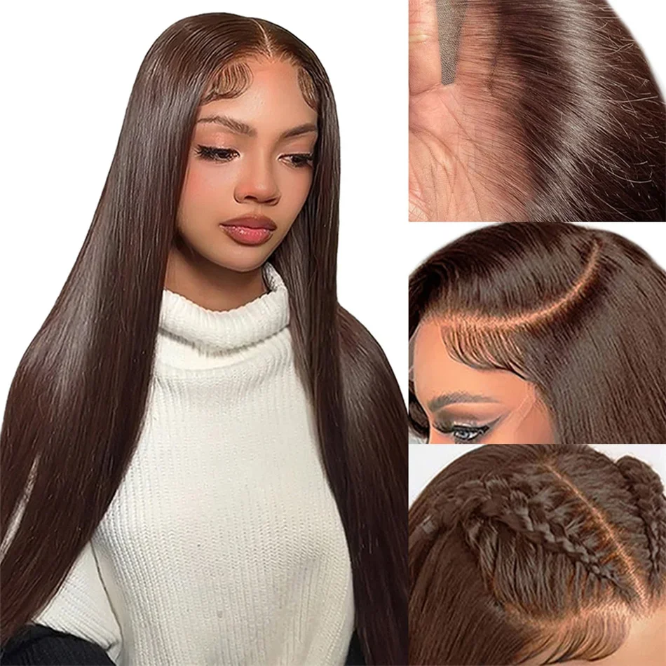 Parrucca frontale in pizzo color cioccolato con capelli umani, parrucche colorate per donne, saldi e saldi_voghion.com