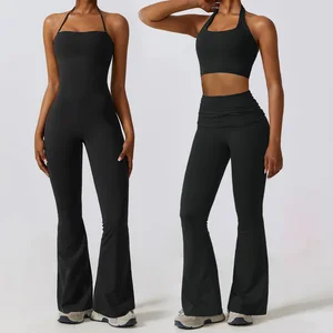 New Arrival Custom Oem Wholesale Activewear Stretch Gym Sports Workout Jumpsuit Yoga Flare Pants for Women