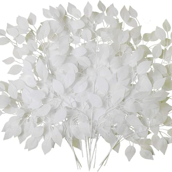Artificial White Ficus Leaves Tree Branches Faux Plant Spray for Home Wedding Decor
