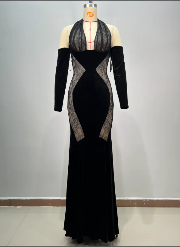 ED2747 Kimshein High Quality Women Clothing  Velvet Hollow Out Evening Party Dresses Women Fashion Wear