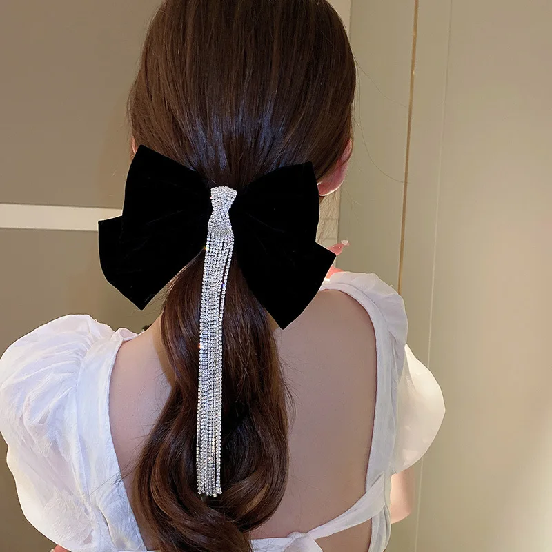 Korean Velvet Bow Hair Pins Fabric Rhinestone Pearl Hair Clips For ...