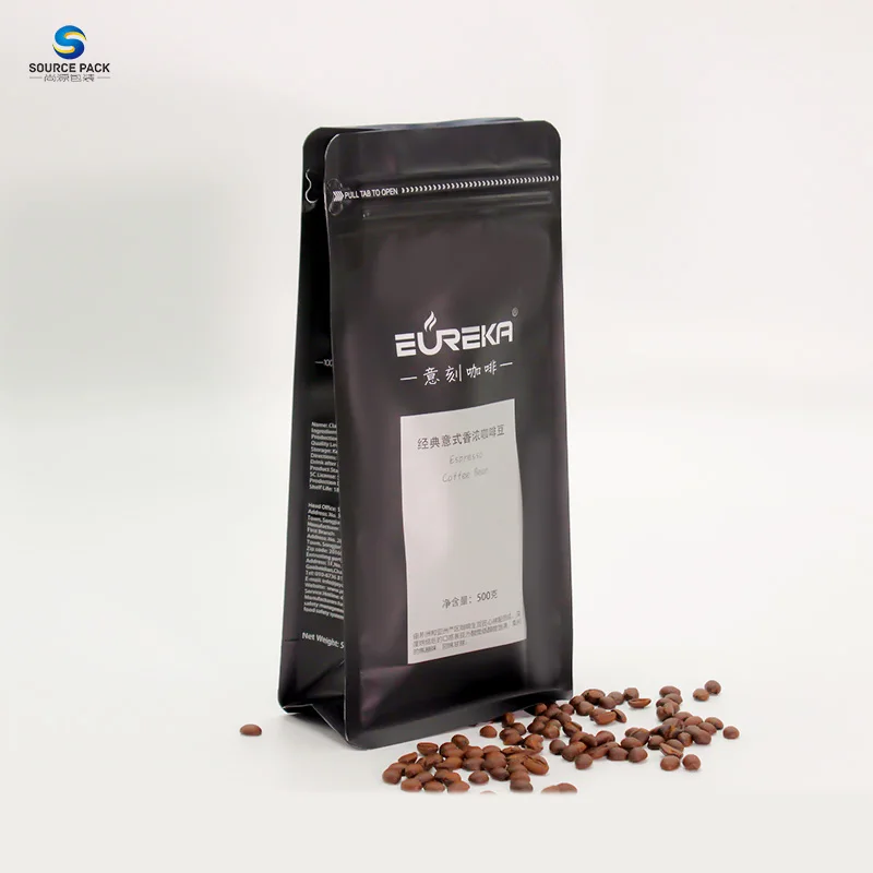 Custom Label Doypack Pouch Food Package Matte Finish Black Coffee Bag With Valve
