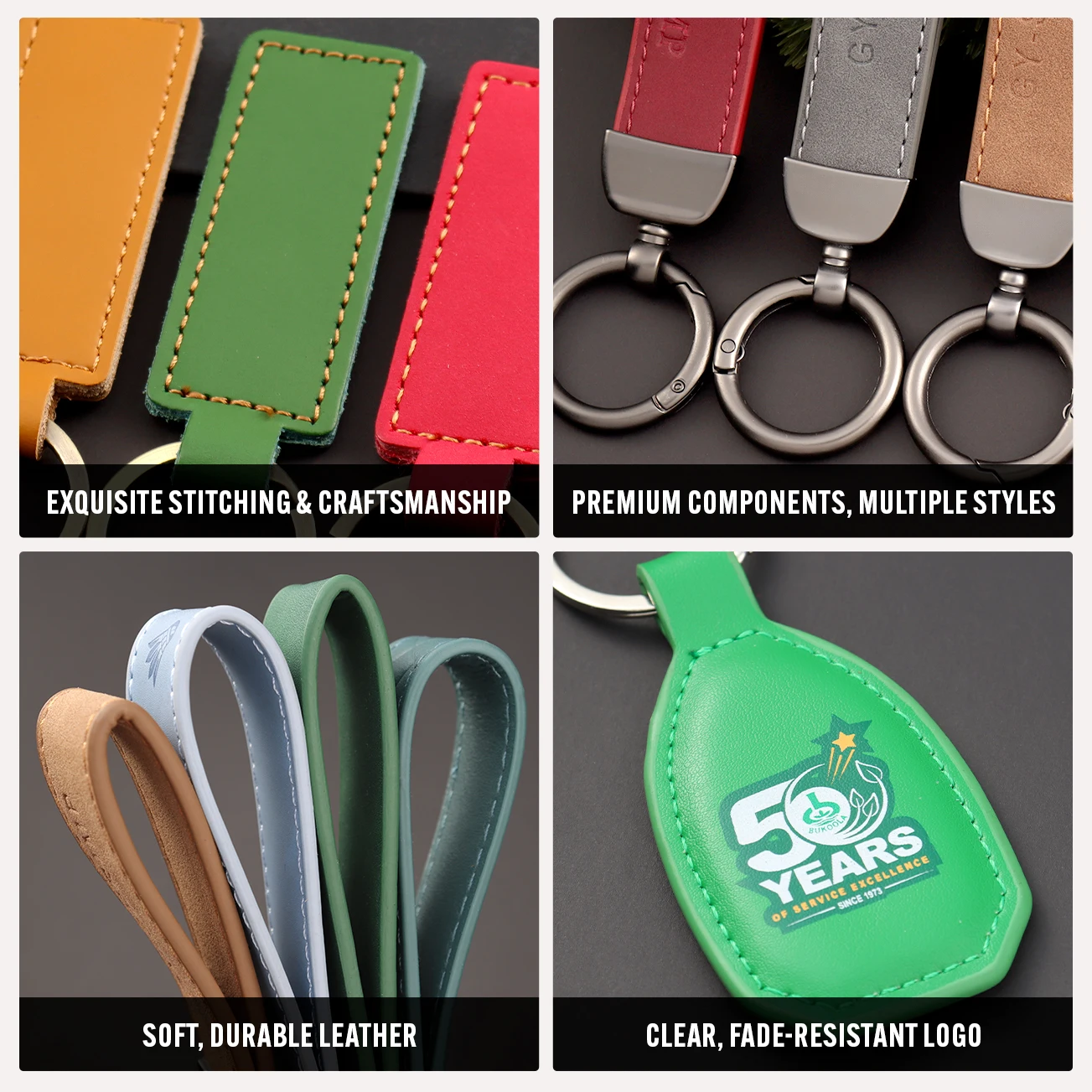 Custom Logo Embossed Leather Keyring Engraved Key Chain Key Holder Leather Keychain