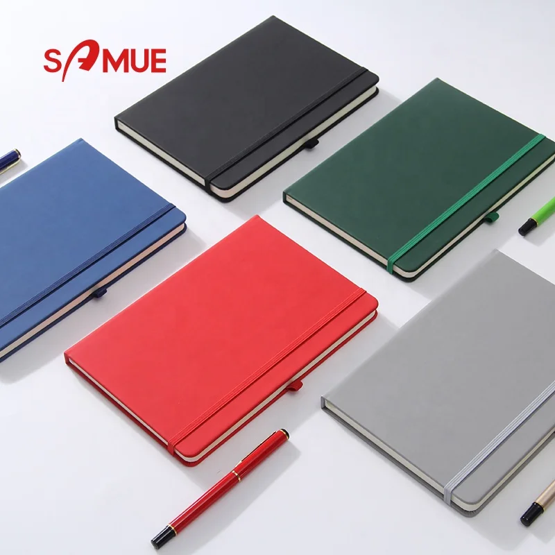 Custom logo Page Design Print PU Leather Notebook A5 Black Hard Cover 80 Sheets