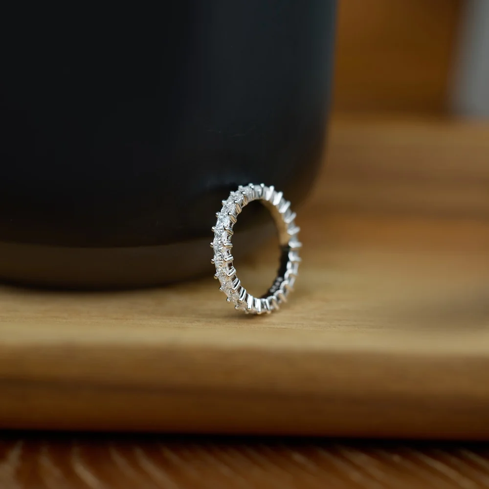 KAKODIY Classic Fine Jewelry 925 Sterling Silver Eternity Band Square 5A Cubic Zirconia Promise Bridal Engagement Ring detail 4