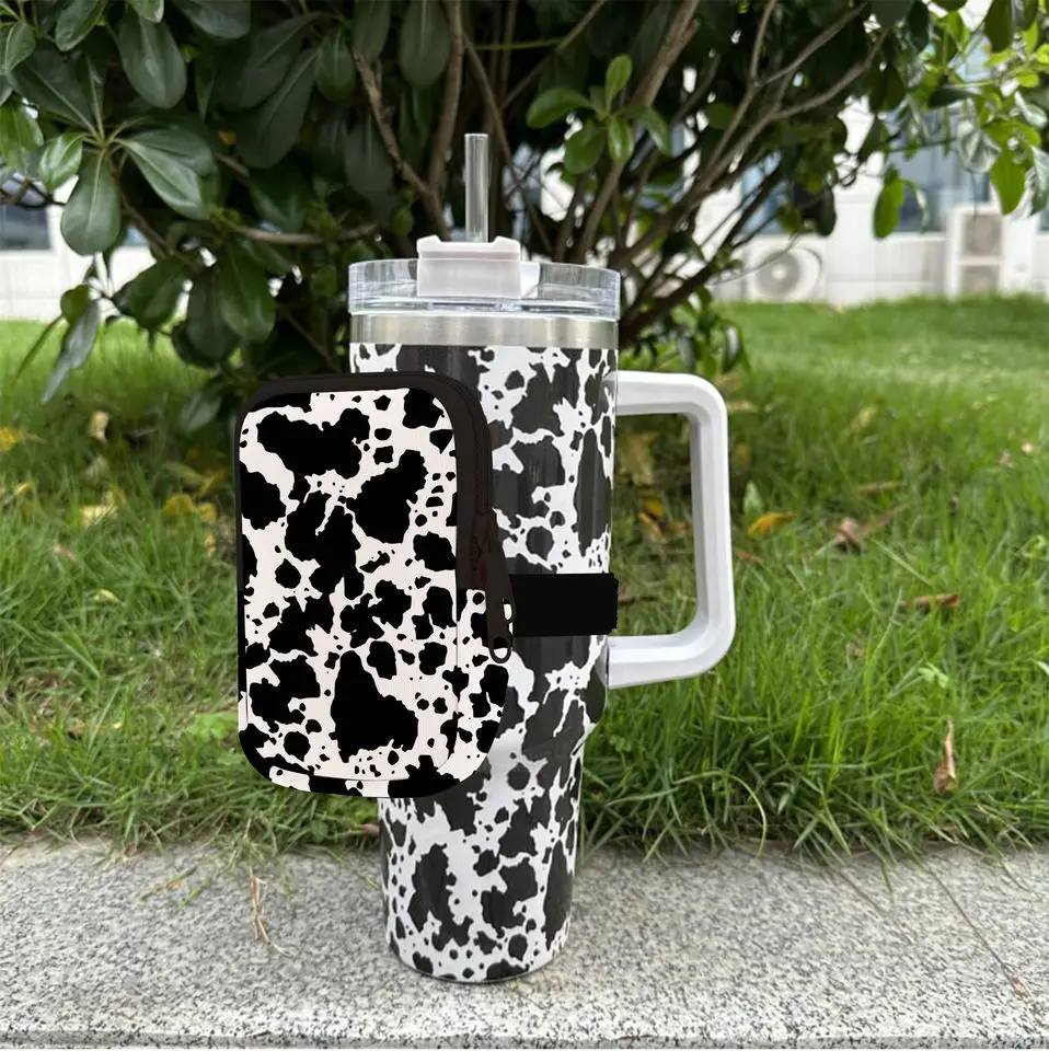 Wholesale Custom Solid Cow Print Western Neoprene Water Bottle Pouch