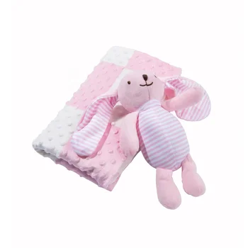 Fast shipping new born gift  dot soft fleece  baby massage blanket with plush toys