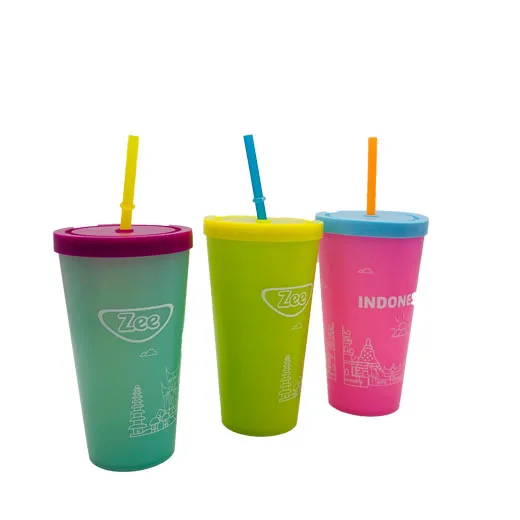 Fresh Iced Colorful Soda Drinks In Plastic Glass With Straws, For