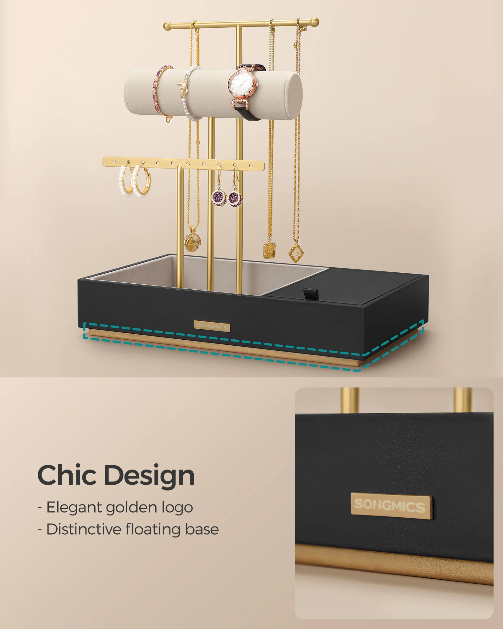 Songmics Tabletop Jewelry Stand With Ring Tray Jewelry Stand Display