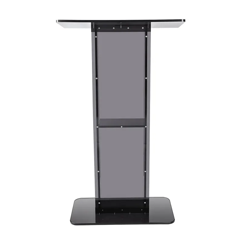 Factory Custom 47" Clear Acrylic Podium Stand Wide Reading Surface Black Storage Shelf Church Office Commercial Furniture