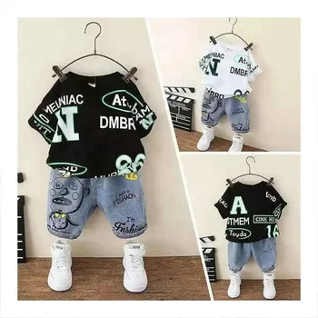 Summer Children Clothing Baby Boys Clothes Gentleman Boys Short Sleeve Shorts Printed Kids Suit