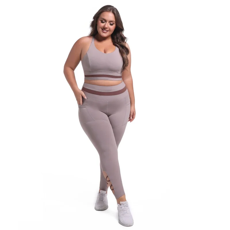 ODM OEM Workout Sets for Women 2 Piece Exercise Outfits 5XL Plus Size Solid Color Fitness leggings yoga pants Workout conjuntos