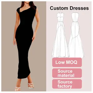 Korean Dress Style Wholesale Custom Women Elegant Black Dress Fashion Ladies Clothing Summer Casual Maxi Fit Club Dresses