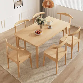 modern Simple nordic style solid wood dining room furniture wooden dinner table set