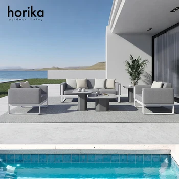 Modern Villa Hotel Outdoor Outside Backyard Aluminum Patio Sectional Furniture Sofa Set Waterproof