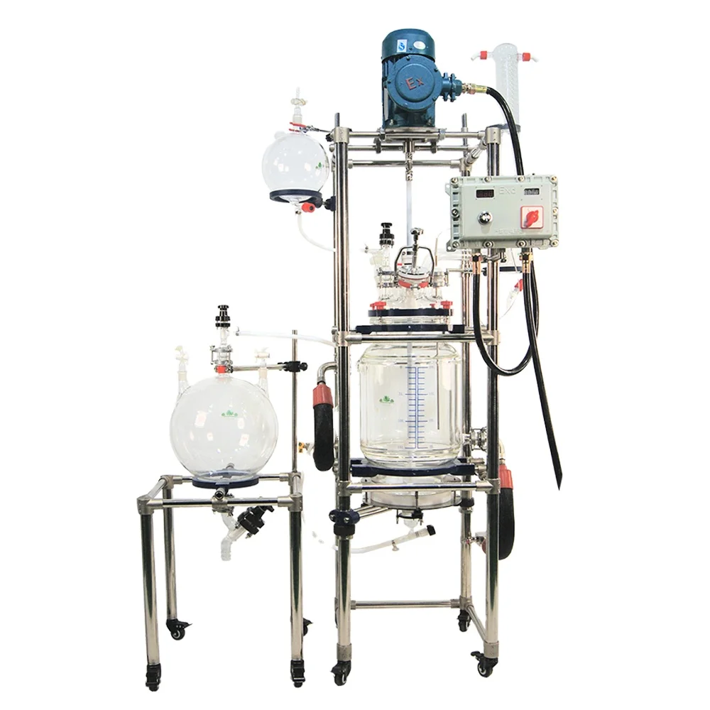 HJLab Customizable Explosion Proof 100L Jacketed Glass Reactor with PTFE Coated and 400mm ID Glass Lid