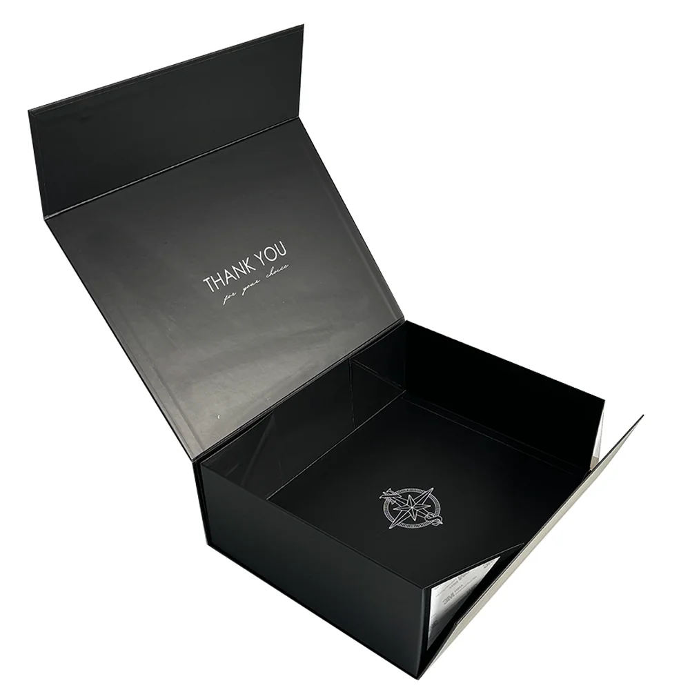 Caixa de Presente Luxuosa com Certificação ISO9001, A4, Laminada, Preta com Estampagem Metálica Personalizável, Tampa Magnética e Dobrável