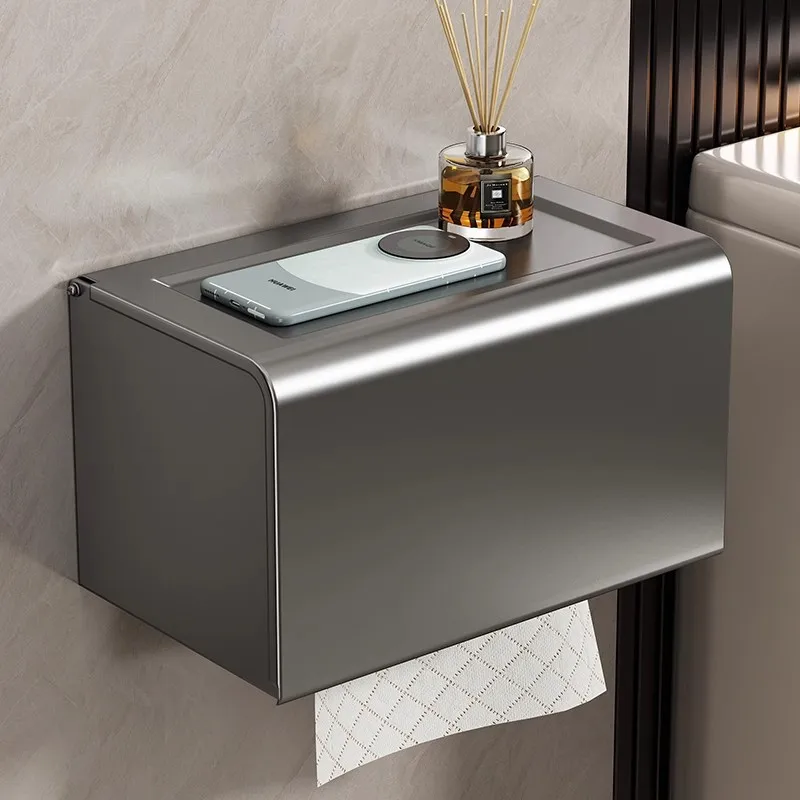 Bathroom Toilet Paper Box Space Aluminum Waterproof Toilet Tissue Roll Paper Storage Rack Punch-Free Hotel Wall-Mounted Modern