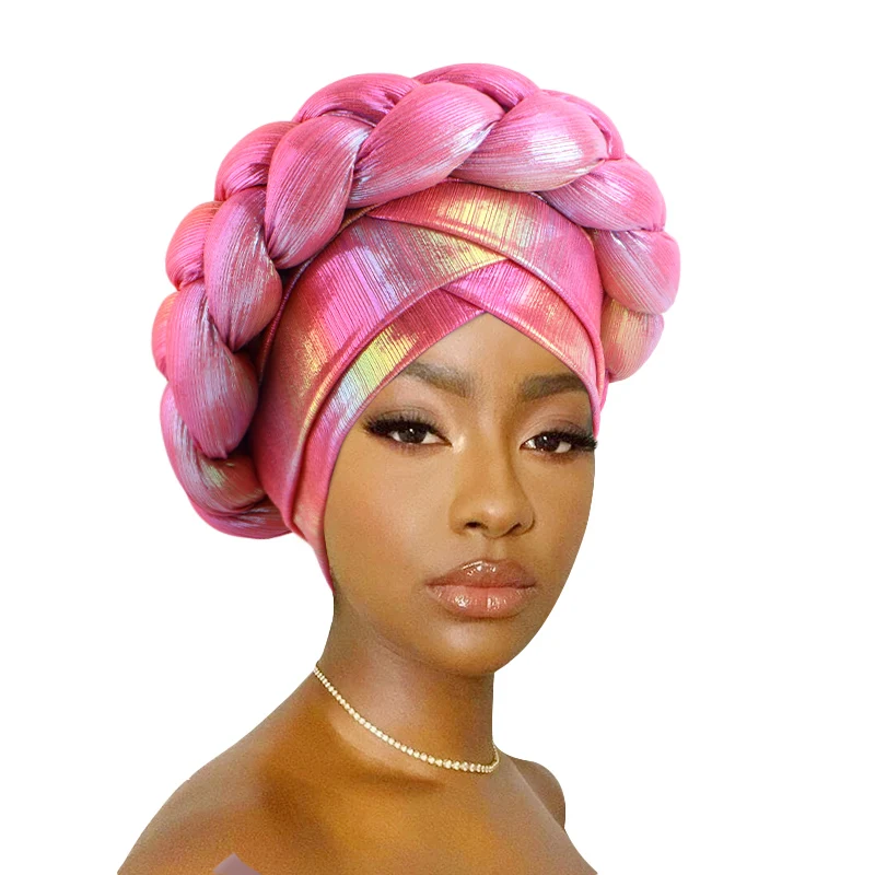 Women's African Turban Head Wrap - Stretchy Braided Headband, Black Pre-Tied Style - View #10