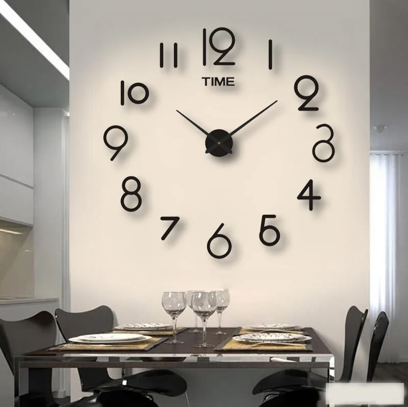 Large 3D Frame less DIY wall clock stickers Decoration Black Decore SOLEDI 
