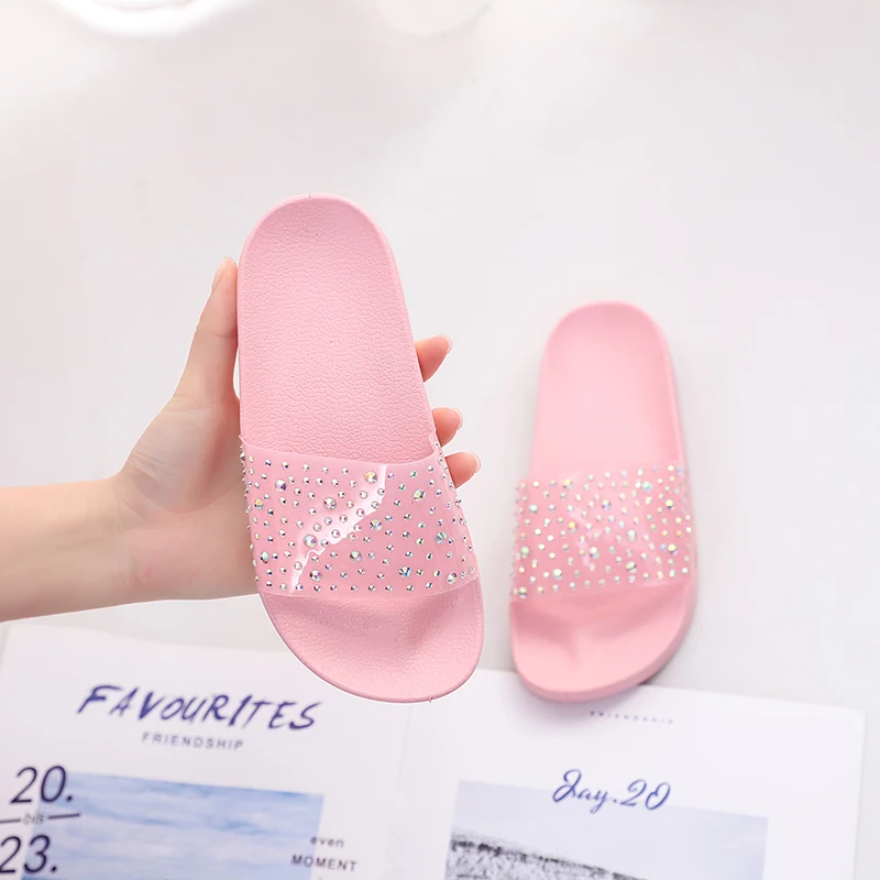 Обувь, оптовая продажа, детские тапочки, летние шлепанцы для девочек с кристаллами и бриллиантами, пляжные сандалии, повседневная обувь из ПВХ