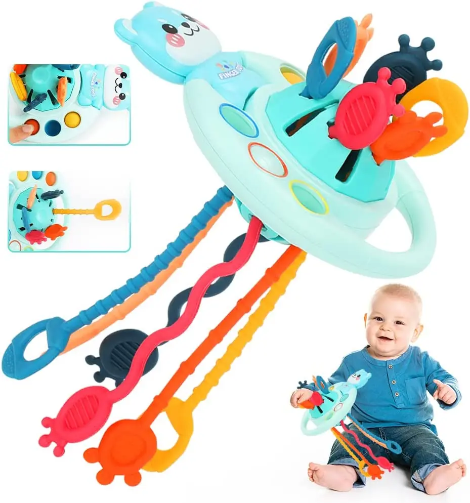 Montessori Baby Toys Soft Teether Silicone Pull String Activity Toy Sensory Training Educational Toys for Kids