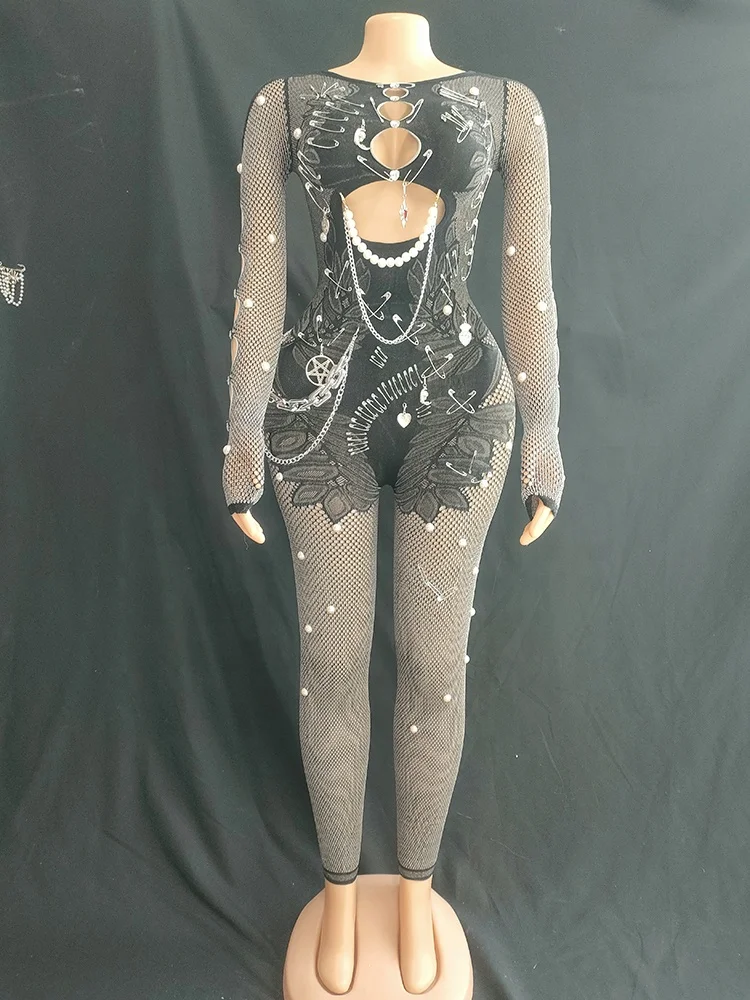 Luxury Women's Elegant Modest Evening Jumpsuit With Pearls & Diamonds Factory Sale Winter Formal Party Club Casual Style