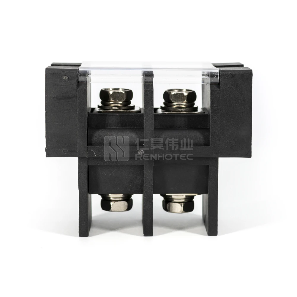Fastronix Black Thru Panel Battery Terminal Connector - Dual Brass Stud Feed Through For Car Audio & Wiring