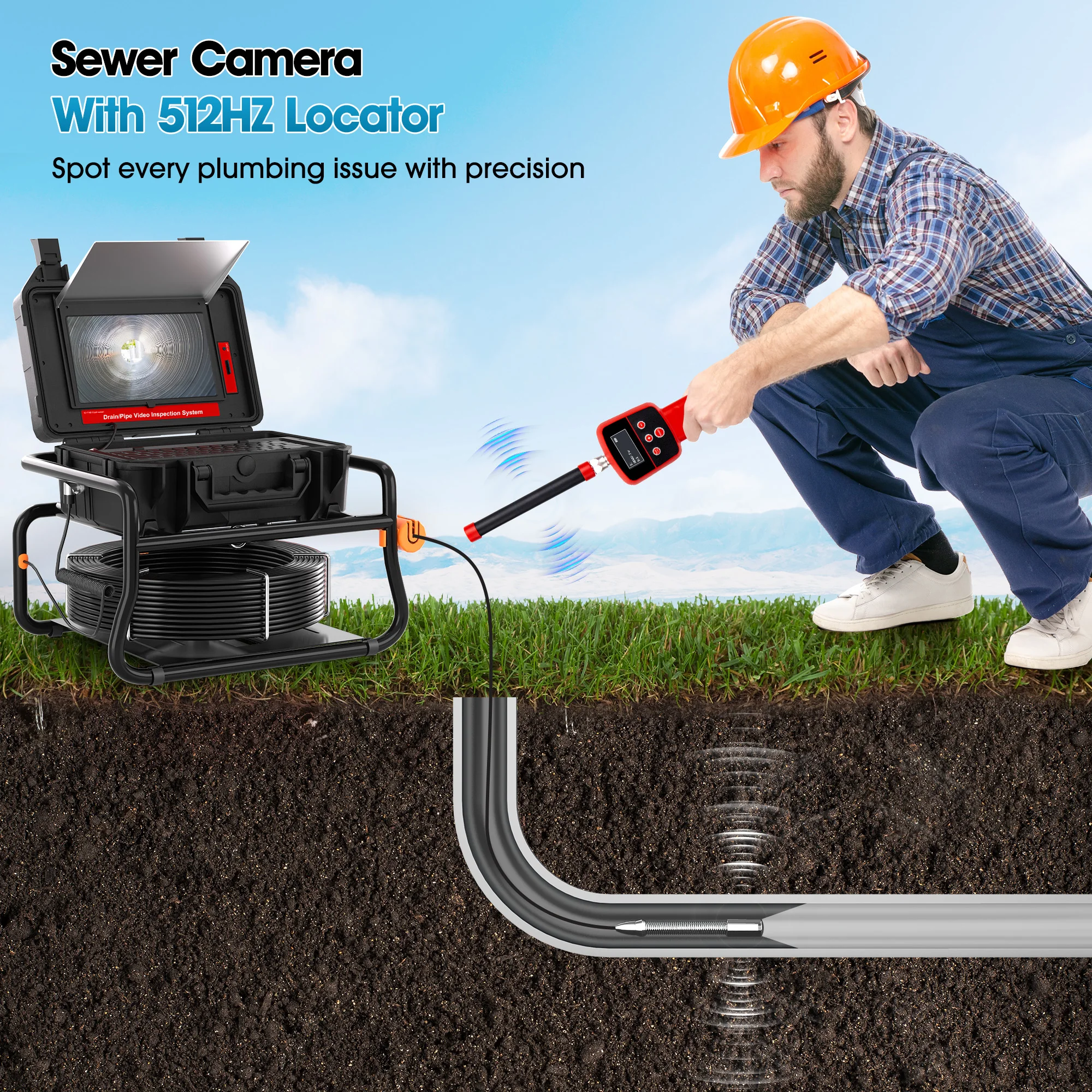 10.1Inch Touch Monitor 512HZ Transmitter  Sewer Drain Endoscope 16GB  Meter Counter Video Pipe Inspection Camera supplier