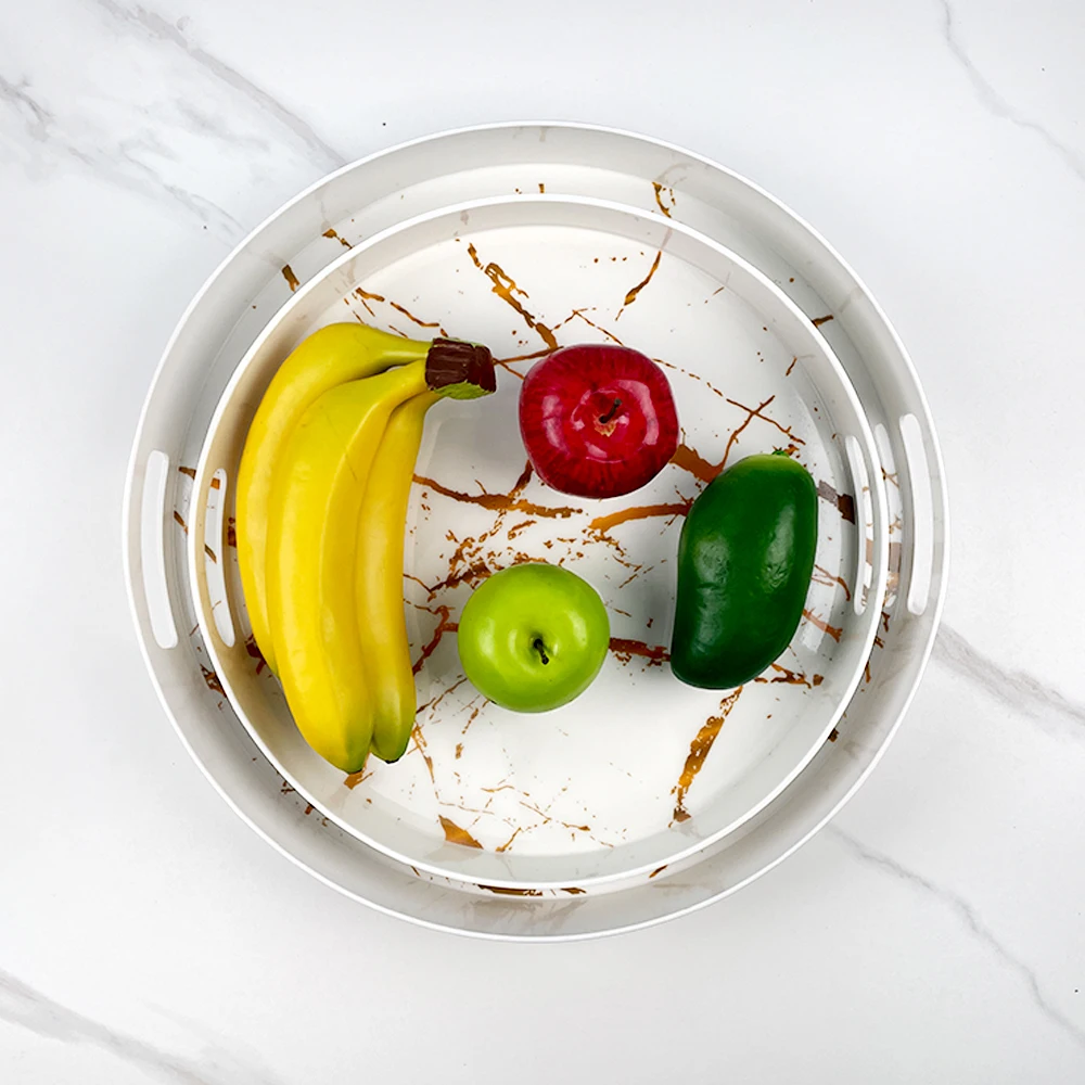 New Arrival Custom Seamless Marble Design White Gold Stamping Restaurant Unbreakable Bulk Nordic Melamine Tray
