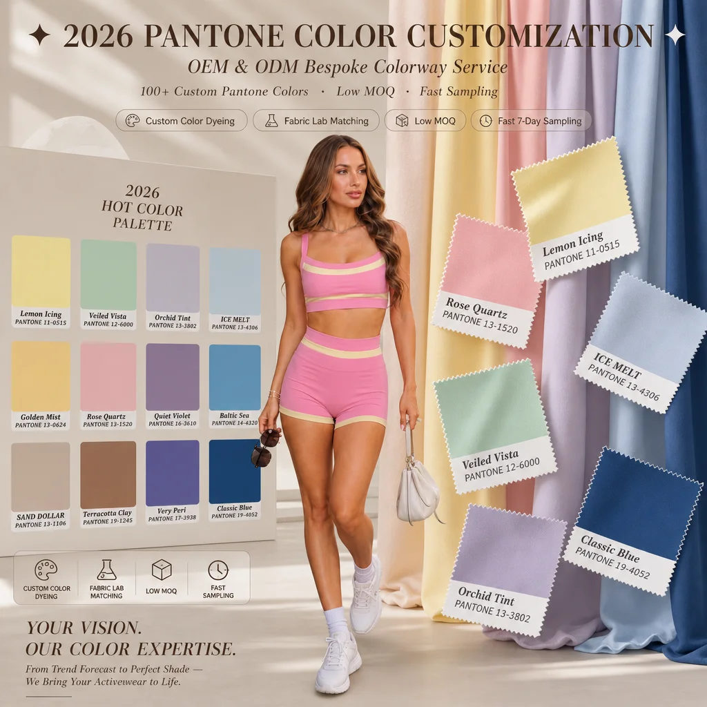 Custom Contrasting Colors Yoga Wear Pilates Recycled Fabric Quick Dry Tights Tummy Control Gym Shorts Bra Leisurewear — detail