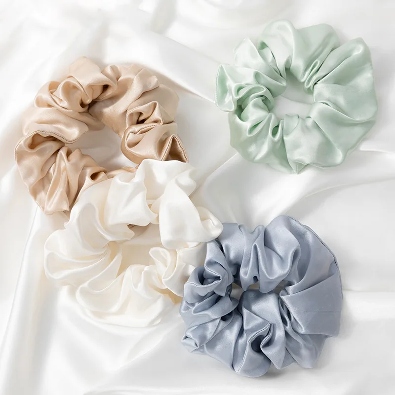 Custom 25 Momme 100% Pure Silk Adjustable Size 4cm Scrunchies Solid Colors Customized Color Oeko-Tex Certified Hair Ties for